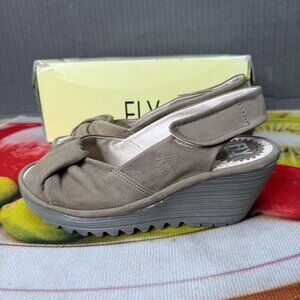 Fly London Women's Beige Wedge Sandals Size 36 Elegant Platform Shoes